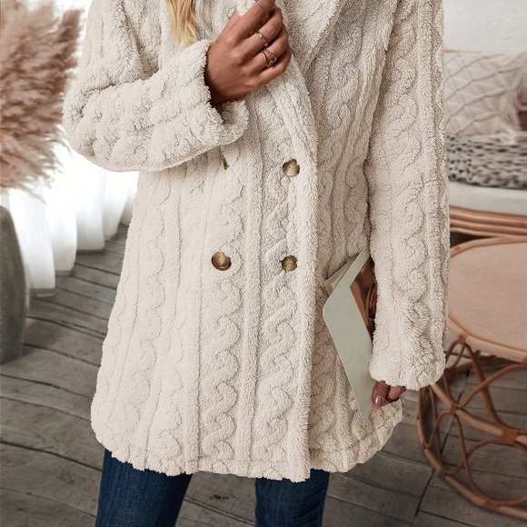 Apricot Casual Womens Double Breasted Lapel Neck Flannelette Coat - Picture 5 of 5